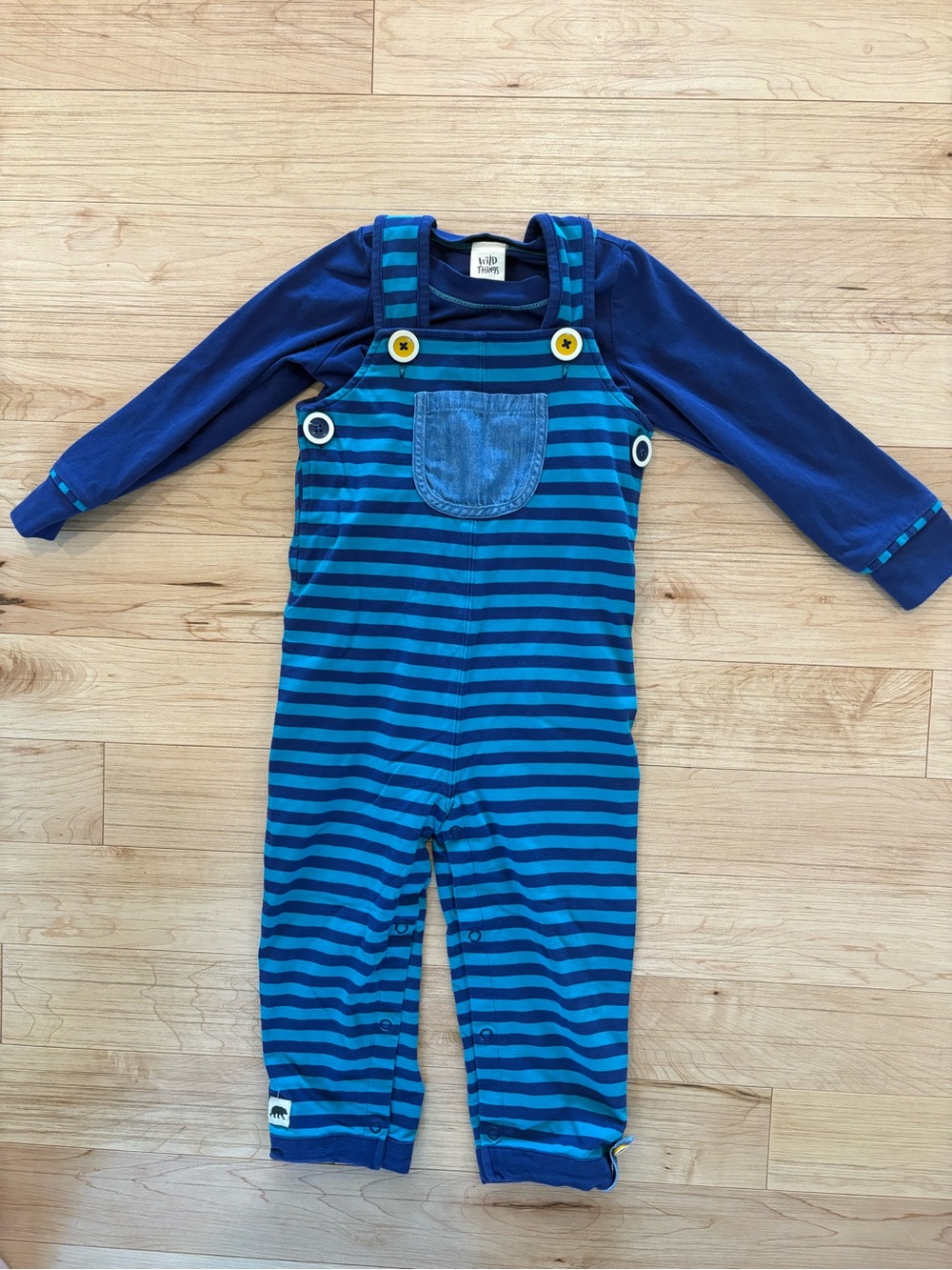 Striped Blue & Navy Toddler Overalls Set